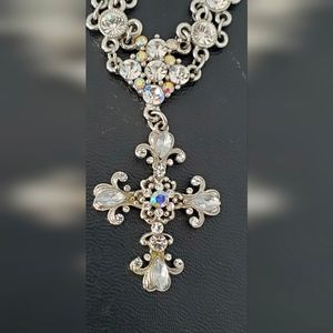 VCLM 20" Vintage Rhinestone Cross Necklace💜 ✝️ ⚜️💜